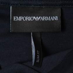 Pre Owned Emporio Armani Navy Blue Stretch Cotton Short Sleeve Shirt 2XL