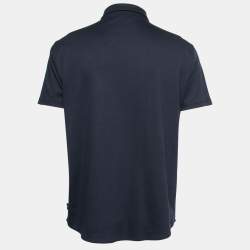 Pre Owned Emporio Armani Navy Blue Stretch Cotton Short Sleeve Shirt 2XL