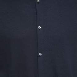 Pre Owned Emporio Armani Navy Blue Stretch Cotton Short Sleeve Shirt 2XL