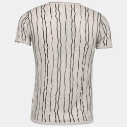 Pre Owned Emporio Armani Beige Stripe Knit V Neck T-Shirt S
