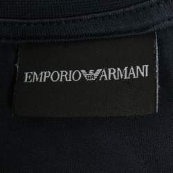 Pre Owned Emporio Armani Navy Blue Cotton Logo Print Crewneck T-Shirt M