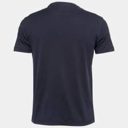 Pre Owned Emporio Armani Navy Blue Cotton Logo Print Crewneck T-Shirt M
