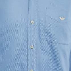 Pre Owned Emporio Armani Blue Diagonal Striped Cotton Button Down Shirt L