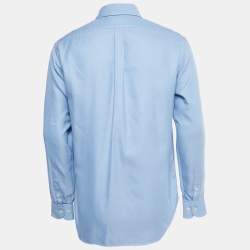 Pre Owned Emporio Armani Blue Diagonal Striped Cotton Button Down Shirt L