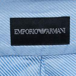 Pre Owned Emporio Armani Blue Diagonal Striped Cotton Button Down Shirt L