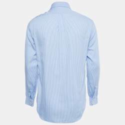 Pre Owned Emporio Armani Light Blue Striped Cotton Button Shirt M