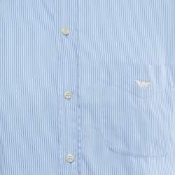 Pre Owned Emporio Armani Light Blue Striped Cotton Button Shirt M