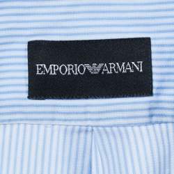 Pre Owned Emporio Armani Light Blue Striped Cotton Button Shirt M