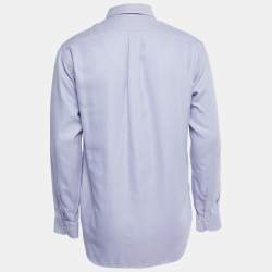 Pre Owned Emporio Armani Blue and Purple Striped Cotton Long Sleeve Shirt L