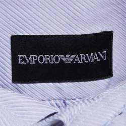 Pre Owned Emporio Armani Blue and Purple Striped Cotton Long Sleeve Shirt L