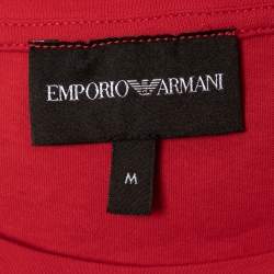 Pre Owned Emporio Armani Red Cotton Printed Crew Neck T-Shirt M