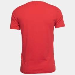 Pre Owned Emporio Armani Red Cotton Printed Crew Neck T-Shirt M