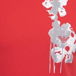 Pre Owned Emporio Armani Red Cotton Printed Crew Neck T-Shirt M