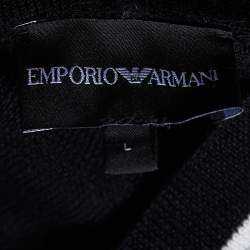 Pre Owned Emporio Armani Black Wool Logo Embroidered Turtleneck Jumper L