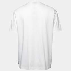 Pre Owned Emporio Armani White Logo Flock Print Cotton Crew Neck T-Shirt 3XL
