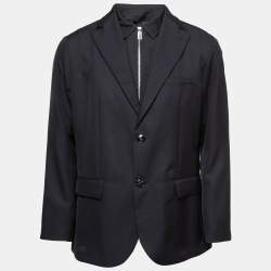 Pre Owned Emporio Armani Black Wool Blend Zip Up Single Breasted Dual Blazer XXL