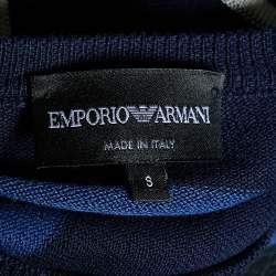 Pre Owned Emporio Armani Navy Blue Striped V-Neck Sweater S