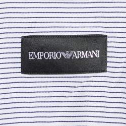 Pre Owned Emporio Armani White & Blue Striped Cotton Button Front Shirt M