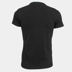 Pre Owned Emporio Armani Black Logo Print Cotton Crew Neck T-Shirt M