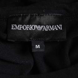 Pre Owned Emporio Armani Black Logo Print Cotton Crew Neck T-Shirt M