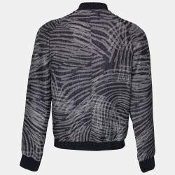 Pre Owned Emporio Armani Navy Blue Jacquard Pattern Zip Front Jacket M