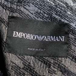 Pre Owned Emporio Armani Navy Blue Jacquard Pattern Zip Front Jacket M