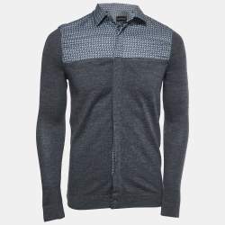 Emporio Armani Grey Patterned Cotton and Wool Knit Full Sleeve Shirt S