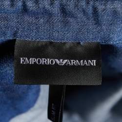 Pre Owned Emporio Armani Navy Blue Denim Contrast Collar Slim Fit Shirt M