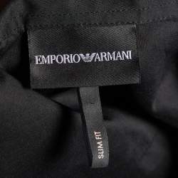 Pre Owned Emporio Armani Black Cotton Logo Detail Collar Slim Fit Shirt M