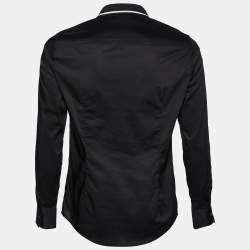 Pre Owned Emporio Armani Black Cotton Logo Detail Collar Slim Fit Shirt M