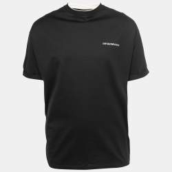 Pre Owned Emporio Armani Black Cotton Logo Print T-Shirt 2XL