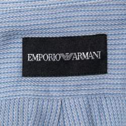 مملوكة مسبقًا Emporio Armani Blue Patterned Cotton Full Sleeve Shirt M