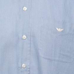 مملوكة مسبقًا Emporio Armani Blue Patterned Cotton Full Sleeve Shirt M