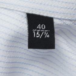 Pre Owned Emporio Armani White Striped Cotton Button Front Modern Fit Full Sleeve Shirt M
