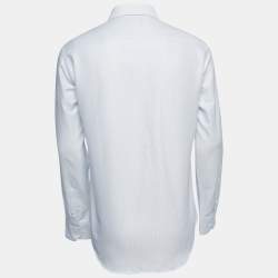 Pre Owned Emporio Armani White Striped Cotton Button Front Modern Fit Full Sleeve Shirt M