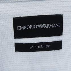 Pre Owned Emporio Armani White Striped Cotton Button Front Modern Fit Full Sleeve Shirt M