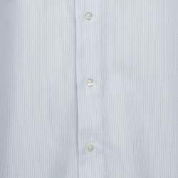 Pre Owned Emporio Armani White Striped Cotton Button Front Modern Fit Full Sleeve Shirt M