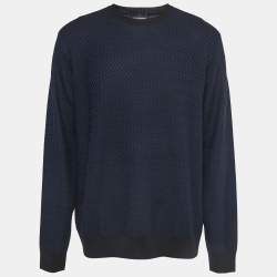Emporio Armani Navy Blue/Black Patterned Wool Knit Crew Neck Sweater 3XL