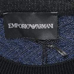 Emporio Armani Navy Blue/Black Patterned Wool Knit Crew Neck Sweater 3XL