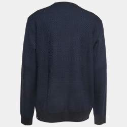Emporio Armani Navy Blue/Black Patterned Wool Knit Crew Neck Sweater 3XL