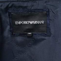 Pre Owned Emporio Armani Navy Blue Logo Patterned Synthetic Zip Front Jacket 3XL