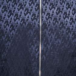 Pre Owned Emporio Armani Navy Blue Logo Patterned Synthetic Zip Front Jacket 3XL