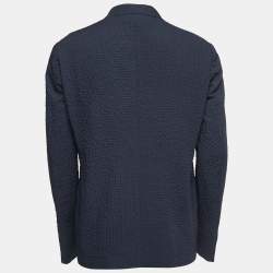 مملوكة مسبقًا Emporio Armani Navy Blue Patterned Synthetic Single Breasted Blazer XL