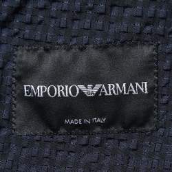 مملوكة مسبقًا Emporio Armani Navy Blue Patterned Synthetic Single Breasted Blazer XL