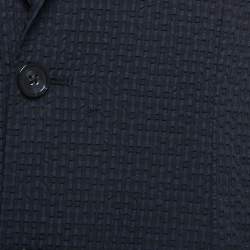 مملوكة مسبقًا Emporio Armani Navy Blue Patterned Synthetic Single Breasted Blazer XL