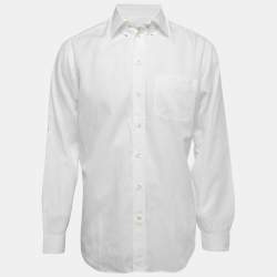 Pre Owned Emporio Armani White Cotton Button Down Full Sleeve T-Shirt M