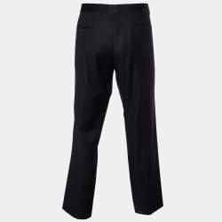 Pre Owned Emporio Armani Black Wool Contrast Waist Detail Pants XXL