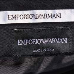 Pre Owned Emporio Armani Black Wool Contrast Waist Detail Pants XXL