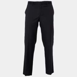 Pre Owned Emporio Armani Black Wool Contrast Waist Detail Pants XXL