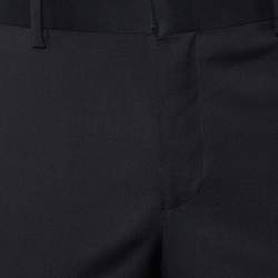 Pre Owned Emporio Armani Black Wool Contrast Waist Detail Pants XXL